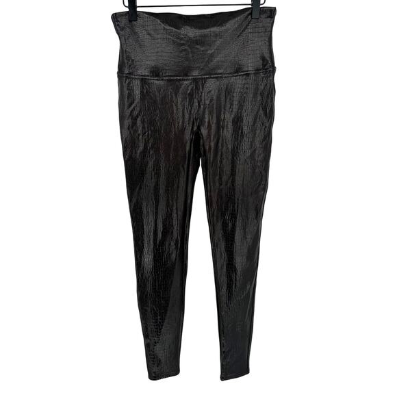 Spanx Faux Leather Croc Shine Leggings Dark Brown High Waisted Activewear XL - Picture 1 of 8